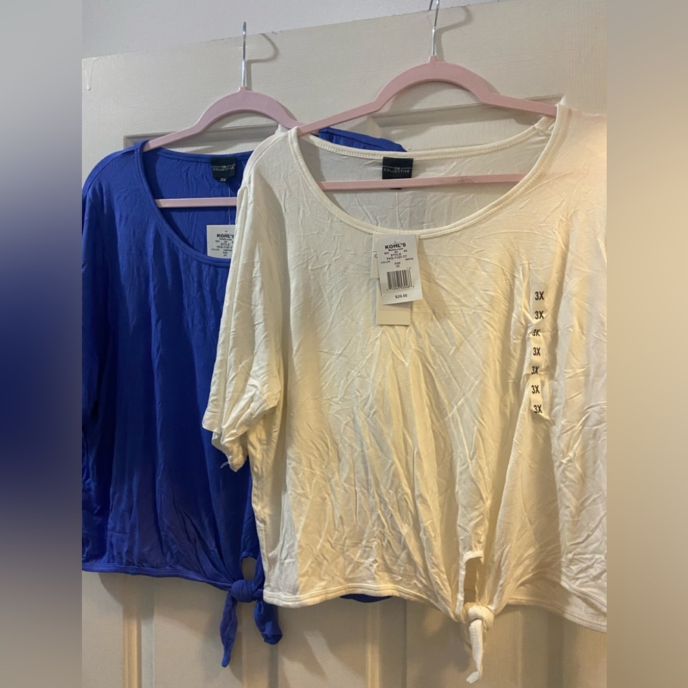 3X Bundle Kohl's PSK Women's Short Sleeve Crop Top in Royal Blue and White